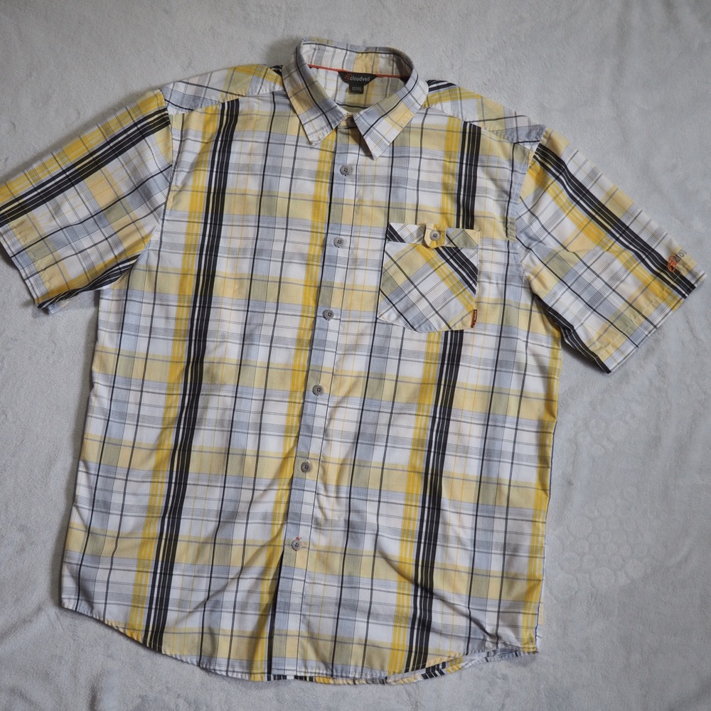Cloudveil  Sz XL Men's Yellow Plaid Shirt Short Sleeve Pocket
